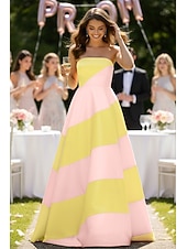 economico Abiti Lunghi &amp; Gowns-Linea ad A Lunghezza al pavimento Abito da invitata a nozze Abito Formale Abito da sera Abiti da Ballo Elegante Festa Senza Maniche Senza Spalline Balli di fine anno Festa in giardino Raso con Blocco
