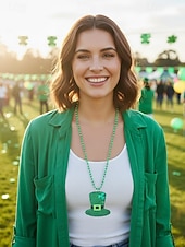  Colier acrilic pentru femei cu trifoi și pălării, modele multiple, mărgele verzi, perfect pentru sărbători, accesorii de petrecere