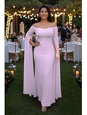 cheap Ball Gown Evening Dresses-Sheath Column Floor Length Cocktail Dress Ball Gown with Cape Evening Gown Formal Dress Elegant Celebrity Style Sleeveless Strapless Garden Party Wedding Chiffon with Pearls Shawl