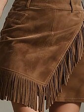 tanie spódnice-Damskie Moda Codzienny Mini Wysoka talia Spódnice Równina Frędzel Niejednolita całość Asymetryczne obszycie Nieelastyczny Średnio elastyczny Codzienny Ulica Brązowy Lato