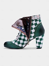 abordables Chaussures de femme-Bottes à talons à carreaux verts pour femmes – Style de carnaval vintage avec détails en dentelle parfaites pour le carnaval les festivals et les soirées costumées