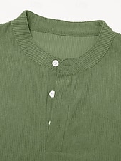 olcso Kordbársony pólók-Férfi Kordbársony Ing Henley ing Pólók Hosszú ujj Tömör szín Sima Divat Dizájn Alkalmi Begombol Henley Szabadtéri Hétköznapi Napi Ősz &amp; tél Minden évszak Retró piros Fekete Fehér Henley póló