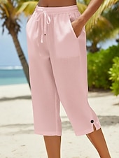 billiga Botten-Dam Shorts i bomullslinne Capribyxor Kinesiska Sommarshorts Streetwear Grundläggande Ledigt Vadlängd Medium Midja Slät Snörning Ficka Bekväm Elastisk Dagligen Utomhus Gata Blå Vit Rodnande Rosa Orange