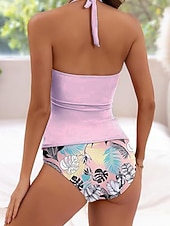 Недорогие Танкини-Жен. Купальники Бикини 2 шт. Смелые купальник Открытая спина Отпуск Одежда для пляжа Цветочный принт НАЙКА НЕКО Без рукавов Купальники
