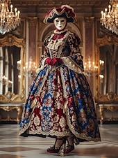 preiswerte Barock &amp; Aussage-Damen Mardi Gras Barock-inspirierte Karneval T-Strap Heels – Verzierter Satin-Pumps mit goldenen Akzenten Strasssteinen und klobigen Absätzen für Maskeradenbälle und Feierlichkeiten