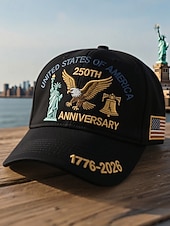  כובע רקום לגברים - יום השנה ה-250 לארה"ב, רב צבעים, יום העצמאות האמריקאי, עיצוב נשר פטריוטי ופסל החירות, התאמה מתכווננת לחגיגות חוץ וחגים