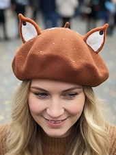 billiga Tillbehör-Söt djurbasker för kvinnor – ullfiltmössa med öron (räv, groda, rådjur) i flera färger för karneval, cosplay och maskeradfester