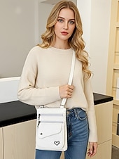 Недорогие Сумки через плечо-Женская сумка через плечо из искусственной кожи с несколькими карманами на молнии, регулируемым ремешком, доступна в нескольких цветах — идеально подходит для повседневных прогулок и повседневного использования.