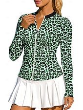 abordables Chemise pour femmes-Femmes Animal Léopard Hauts Chemise T-shirt de sport T-shirt POLO manche longue Fermeture éclair Classique Sportif UPF50+ Résistant aux UV Entraîneur Protection UV Haute élasticité Pilates