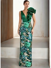  Coloană Teacă Lungime Podea Brodat cu mărgele Rochie formala Rochia Mamei Miresei Rochii de seara Rochie formală Elegant Sclipici Mătăsos Fără manșon În V Nuntă Oficial Pelerine Satin Dantelă cu