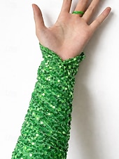 Недорогие День Святого Патрика-Женские полиэстеровые перчатки с пайетками на пальцах и рукавах, комплект из 2 пар, различные цвета, идеально подходят для Дня Святого Патрика и вечеринок, блестящие и стильные.