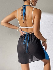 preiswerte Strandkleider-Damen Cover Up Badeanzug Kleid Patchwork Urlaubs Strandbekleidung Uni-Farbe V-Hals Ärmellose Badeanzüge