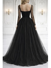 cheap Long Dresses &amp; Gowns-Ball Gown Floor Length Prom Dresses Elegant Vintage Silky Long Sleeve Sweetheart Prom Wedding Satin Tulle with Glitter