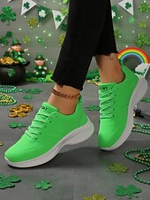  Women's Green Lace-Up Sporty Sneakers – Perfect for St. Patrick's Day Parades, Casual Outings and Active Days