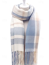 cheap Women's Scarves-Women's Faux Wool Polyester Scarf, Plaid Design, Multiple Colors, Perfect for Winter and Casual Wear