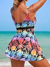 رخيصةأون السباحة-نسائي ملابس السباحة تانكيني 2 قطعة مايوه روب ملابس السباحة بدون ظهر العطلة ملابس الشاطئ ورد الرسم V رقبة بدون كم بدلة سباحة