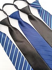 billiga Bröllop ACC-herrslips med dragkedja, färdigknuten slips i polyester med dold dragkedja, klassisk randig affärsmodell, flerfärgade alternativ, för bröllop, kontorskläder och eleganta vardagsevenemang