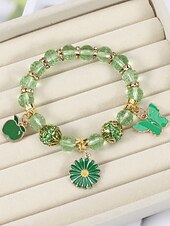  Dámský náramek s přívěsky ke Dni svatého Patrika, přívěsek se zeleným trojlístkem, korálkový design v různých stylech, slitina a umělé krystaly, slavnostní irské párty šperky pro ženy