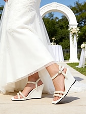 abordables mariée-talons compensés ornés de perles pour femmes – sandales de mariage élégantes à bout ouvert pour les mariées et les occasions formelles