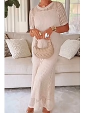 abordables Vestido Sencillo-Mujer Conjunto de vestido Vestido de verano Vestido de cambio Vestido de Tul Elegante Casual Plano Ahuecado Vestido Midi Manga Corta Cuello Barco Exterior Playa Blanco Azul Marino Morado Verano