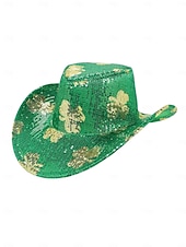  レディース 3ピース セントパトリックスデー スパンコール カウボーイハット、シャムロック サングラス &グリーンのバンダナセット - アイルランドのパレードやパーティーにぴったりの華やかなキラキラコスチュームアクセサリー &祝賀会