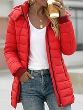 ieftine jachetă activă-Pentru femei Fâș Geacă puffer Palton Izolate Termic cald Fermoar Activ Zilnic Exterior Comfortabil Culoare solidă În aer liber Purtare Zilnică Casul / Zilnic Capișon Fit regulat Manșon Lung