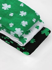  Женские вязаные перчатки ко Дню Святого Патрика, в зелено-белую полоску с узором в виде клевера, идеально подходят для Дня Святого Патрика, карнавала и повседневной носки.