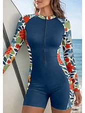 levne Rash guardy One Piece-Dámské Ochrana proti vyrážce Plavky Atletické plavky Květinový Zapni Vyjímatelné vycpávky Přední zip UV ochrana proti slunci UPF50+ Ultra lehký (UL) Dlouhý rukáv Plavky Ochrana proti vyrážce