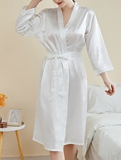 abordables Combinaisons pour femmes-Femmes Robe Occasionnel Doux Satin Couleur Unie Quotidien Maison Lit manche longue Col en V Noir Blanche Vert Claire Rose Claire bleu marine Été Printemps Coupe régulière