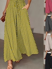 preiswerte weites Bein und hohe Taille-Damen Weites Bein Chinos Hosen Hose Urlaub Streetwear Lässig Lang Mittlere Taillenlinie Tupfen Tasche Elastischer Bund Bequem Unelastisch Täglich Outdoor Urlaub Hellgrau Dunkelgrau Schwarz Rot Sommer