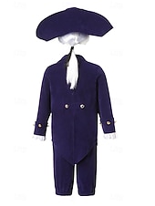  250e jubileum VS Rococo Barok Outfits Lange Mouwen George Washington Alexander Hamilton Koloniaal Kostuum Jongens Carnaval Independence Day 4 juli Kinderen Jas Broeken Kraag