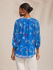 お買い得  ブラウス＆シャツ-バケーション オーシャン エレメント プリント ルーズ シフォン ショート トップス