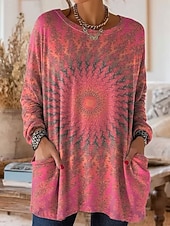 ieftine tricou boho-Pentru femei Tricou Buzunar Imprimeu Ombre Grafic Epocă Modă Stilat Manșon Lung Stil Nautic Topuri obișnuite Zilnic Ieșire Sfârșit de săptămână Albastru piscină Roz Îmbujorat Trifoi Primăvară Toamn