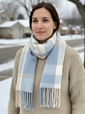 cheap Women's Scarves-Women's Faux Wool Polyester Scarf, Plaid Design, Multiple Colors, Perfect for Winter and Casual Wear