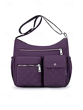 Недорогие Сумки через плечо-Женская стеганая нейлоновая сумка через плечо с множеством карманов — вместительная водонепроницаемая сумка для путешествий, работы и повседневного использования.