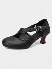 billige 1950-talls retro-Damesko i burgunderfarget skinn fra 1950-tallet – elegante Mary Jane-hæler med justerbar spenne for formelle arrangementer, fester og hverdagsbruk