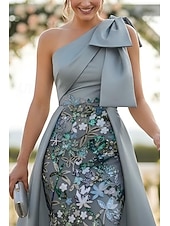 economico Lunghezza del pavimento-Linea ad A Tubino Colonna Lunghezza al pavimento Perline ricamate Abito da invitata a nozze Abito Formale Abito da cerimonia per signora Senza Maniche Monospalla Elegante Vintage Lussuoso Formale Raso
