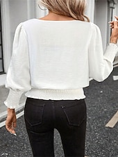 economico Bluse Eleganti-Per donna Blusa Top Eleganti Arricciato Patchwork Tinta unica Semplice Elegante Vintage Signore Manica Lunga Girocollo Top Regolari Quotidiano Lavoro Uscire Blu Nero Bianco Rosa Verde Estate Primavera