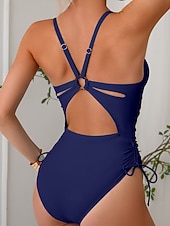 ieftine O piesă-Pentru femei Costume de Baie O bucată Bikini Costum de baie Zdrobit Fără Spate Vacanță Costum de plajă Simplu În V Fără manșon Costume de baie