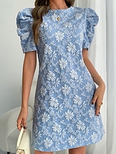 economico Abito Floreale-Per donna Mini Abito Abito Stampato Vintage Manica a Palloncino Quotidiano All'aperto Uscire Vestibilità regolare Floreale Manica Corta Girocollo Blu Bianco Rosa Estate Primavera