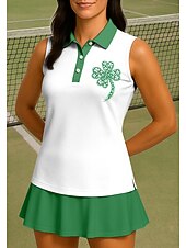  St. Patrick Women's Clover Sport Shirt Golf Polo Shirt Tank Top Tennis Shirt Sleeveless Floral Buttons UPF50+ UV Resistant High Elasticity Moisture Wicking Breathable Volleyball Tennis Golf Collar