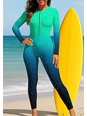 abordables Rash Guards Une Pièce-Femmes Standard Maillot Anti UV Rashguard intégral Maillot de bain Dégradé Océan avec soutien-gorge intégré ​fermeture éclair sur le devant Protection Solaire UV Couvrant UPF50+ manche longue Coque