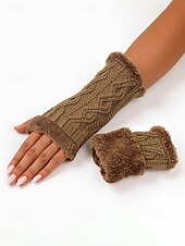 billige Damehansker-Strikkede fingerløse hansker til dame med fleecefôr for varme, tilgjengelig i flere farger, perfekt for vinter- og fritidsbruk