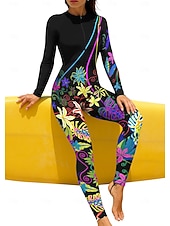 お買い得  ワンピースラッシュガード-女性用 レギュラー ラッシュガード フルボディラッシュガード 水着 花 トロピカル風 カラーブロッキング 内蔵ブラ付き フロントファスナー UVサンプロテクション UPF50+ 伸縮性 フルボディー スイムウェア サーフィン カヌー ビーチ 夏