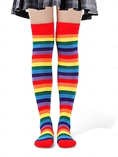 Недорогие Аксессуары-Женские разноцветные чулки до колена на Марди Гра в комплекте из 4 штук — растяжимые полосатые карнавальные чулки для женщин яркий стиль для карнавальных и праздничных нарядов