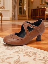 Χαμηλού Κόστους Ρετρό στυλ της δεκαετίας του 1950-Γυναικείες vintage καφέ γόβες Mary Jane με αγκράφα και brogue από απομίμηση δέρματος της δεκαετίας του 1950 – κομψές γόβες για επίσημες περιστάσεις, γραφείο και από το πρωί μέχρι το βράδυ