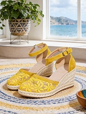 ieftine Espadrile-Sandale tip espadrilă cu platformă pentru femei, din dantelă – plasă florală respirabilă, stil elegant de vară, design confortabil cu bareta la gleznă pentru vacanțe la plajă, ieșiri casual &amp;purtare