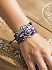 levne Valentýna-Dámské náramky z bohémské slitiny a umělé kůže, vícebarevné s přívěsky ve tvaru srdce a nekonečna – ideální na Valentýna i pro běžné nošení