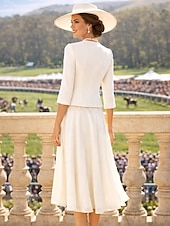 economico Set di abiti per la mamma-Due Pezzi Tubino Colonna Lunghezza al ginocchio Abito da invitata a nozze Abito da cerimonia per signora Manica 3/4 Collo gioiello Elegante Ospite di nozze Chiesa Chiffon Raso Pizzo Abiti Corti con