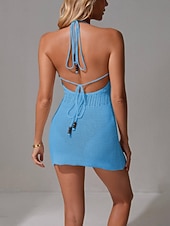 halpa Rantamekot-Naisten peitetty uimapuku mekko leikkaus virkattu lomarantalaitteet yksivärinen halterneck hihaton pitkähihainen uimapuku